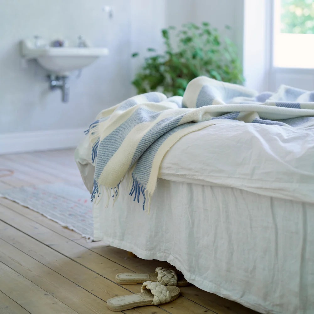 Gotland Vertical Stripe Wool Throw / Heavenly Blue