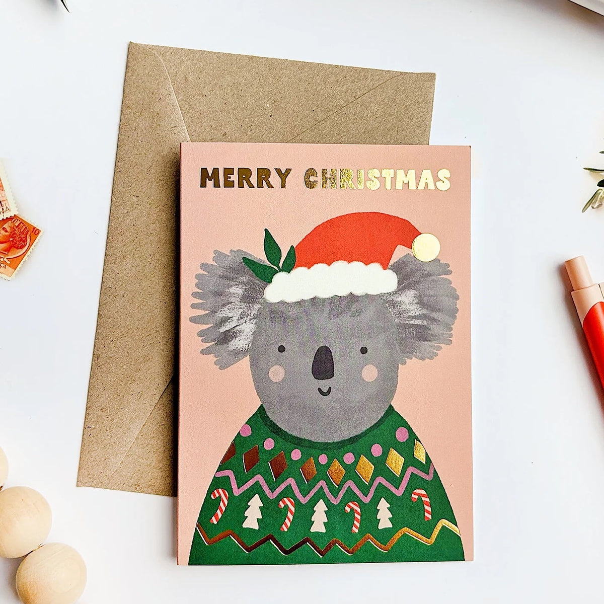 Christmas Koala Gold Foil Card