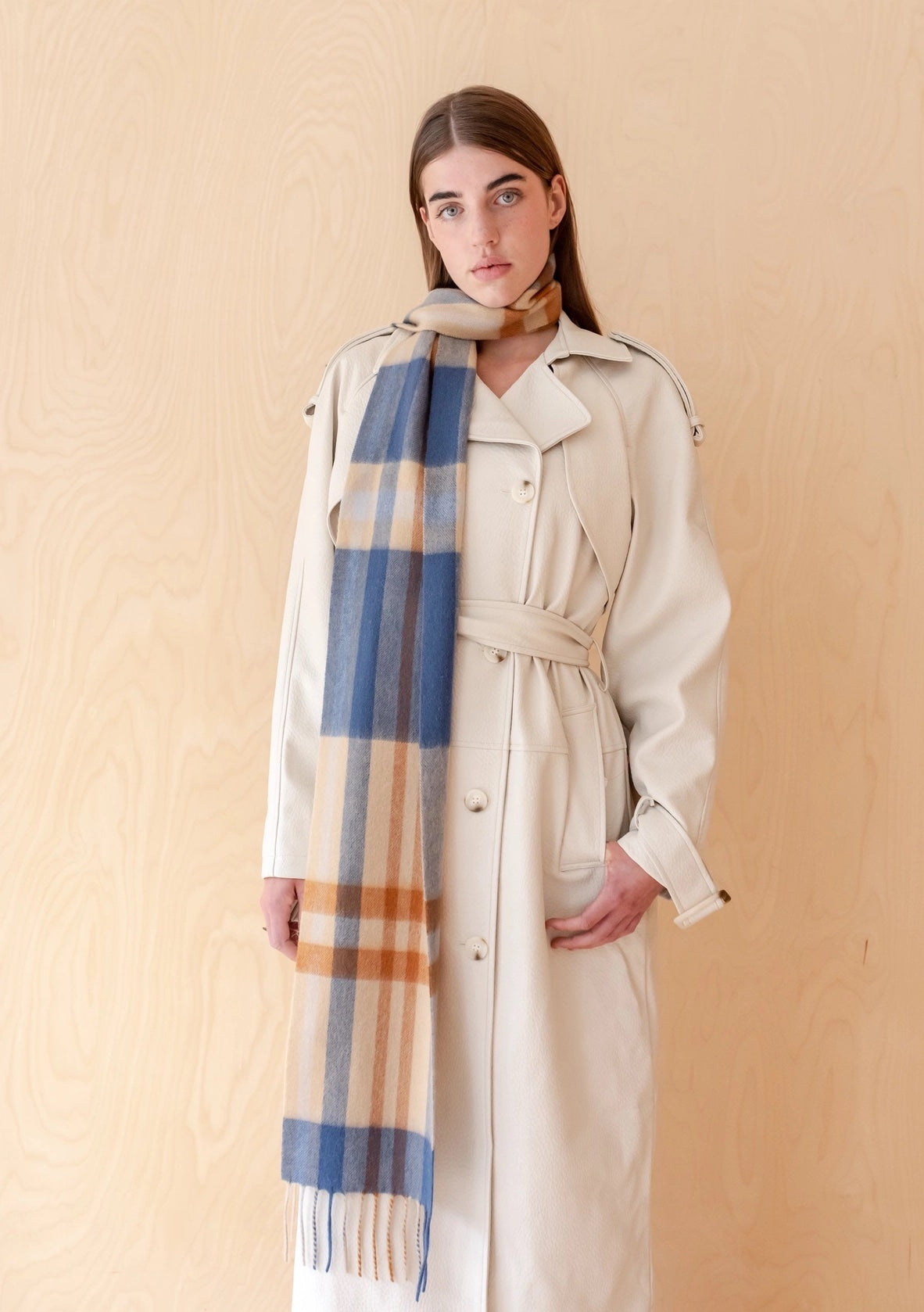 Lambswool Skinny Scarf / Camel Modern Tartan
