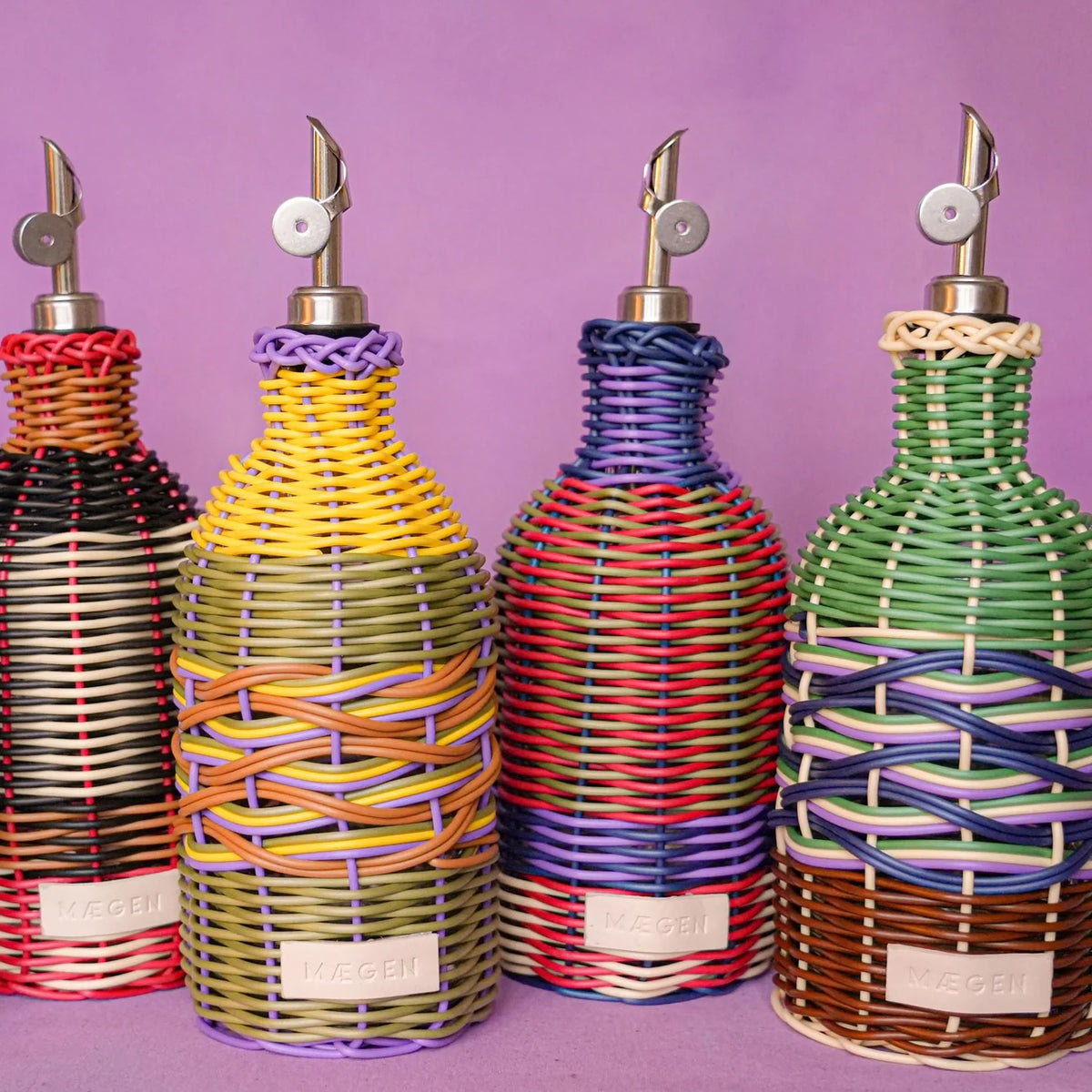 Woven Oil Pourer / Red & Olive