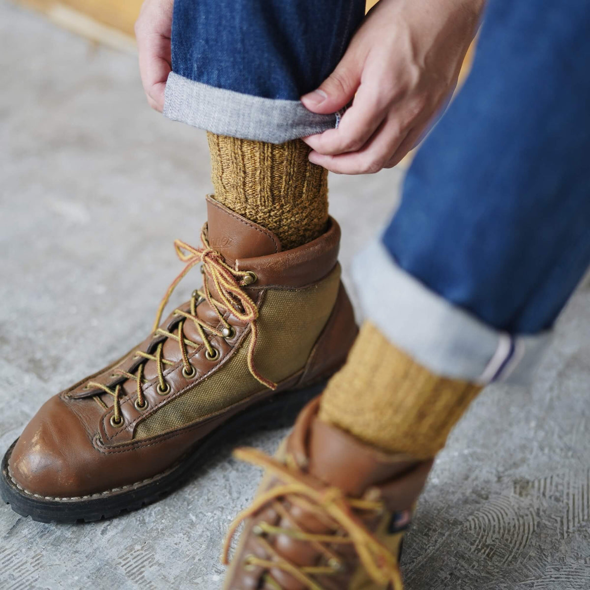 Wool Cotton Boot Socks / Mustard