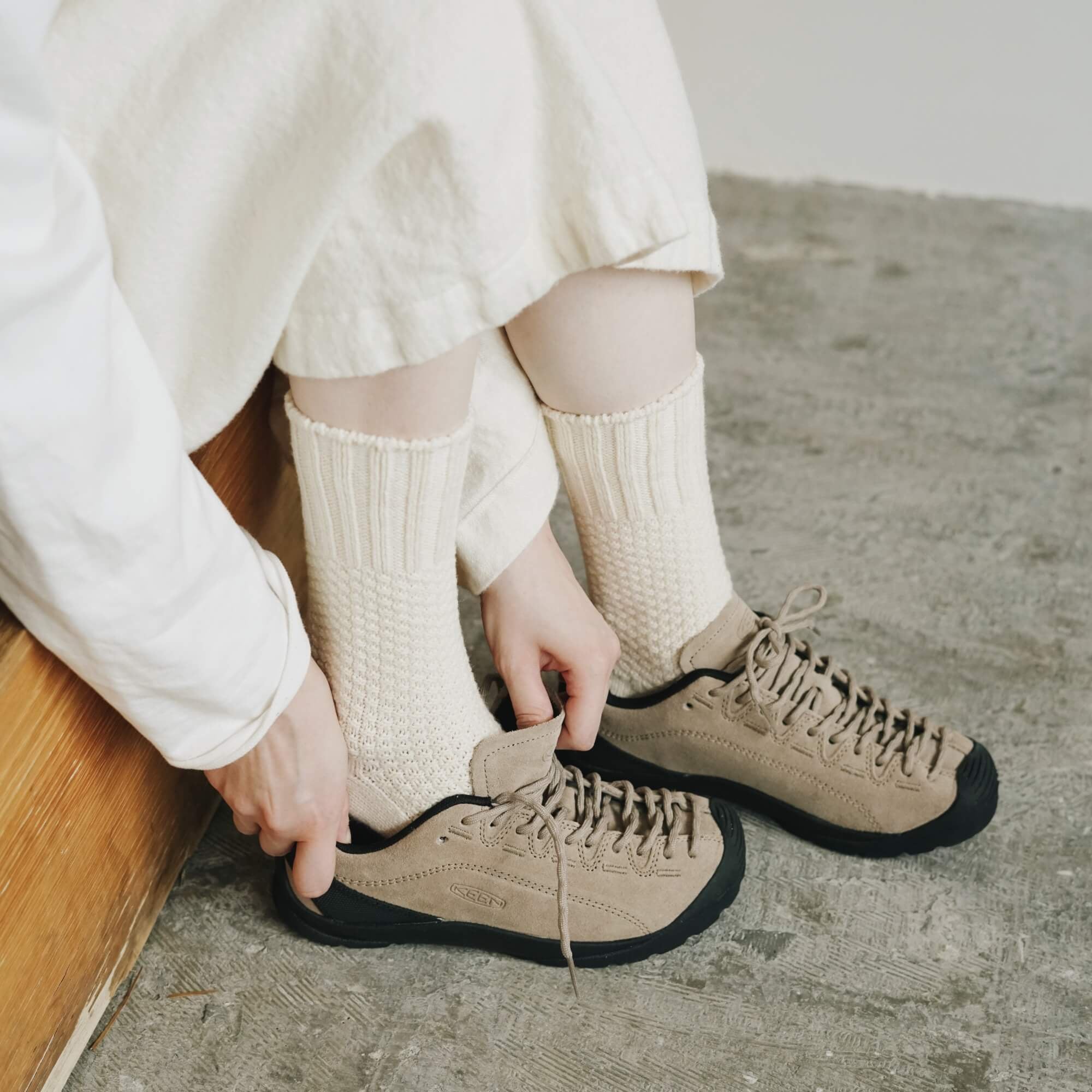 Wool Cotton Boot Socks Ivory