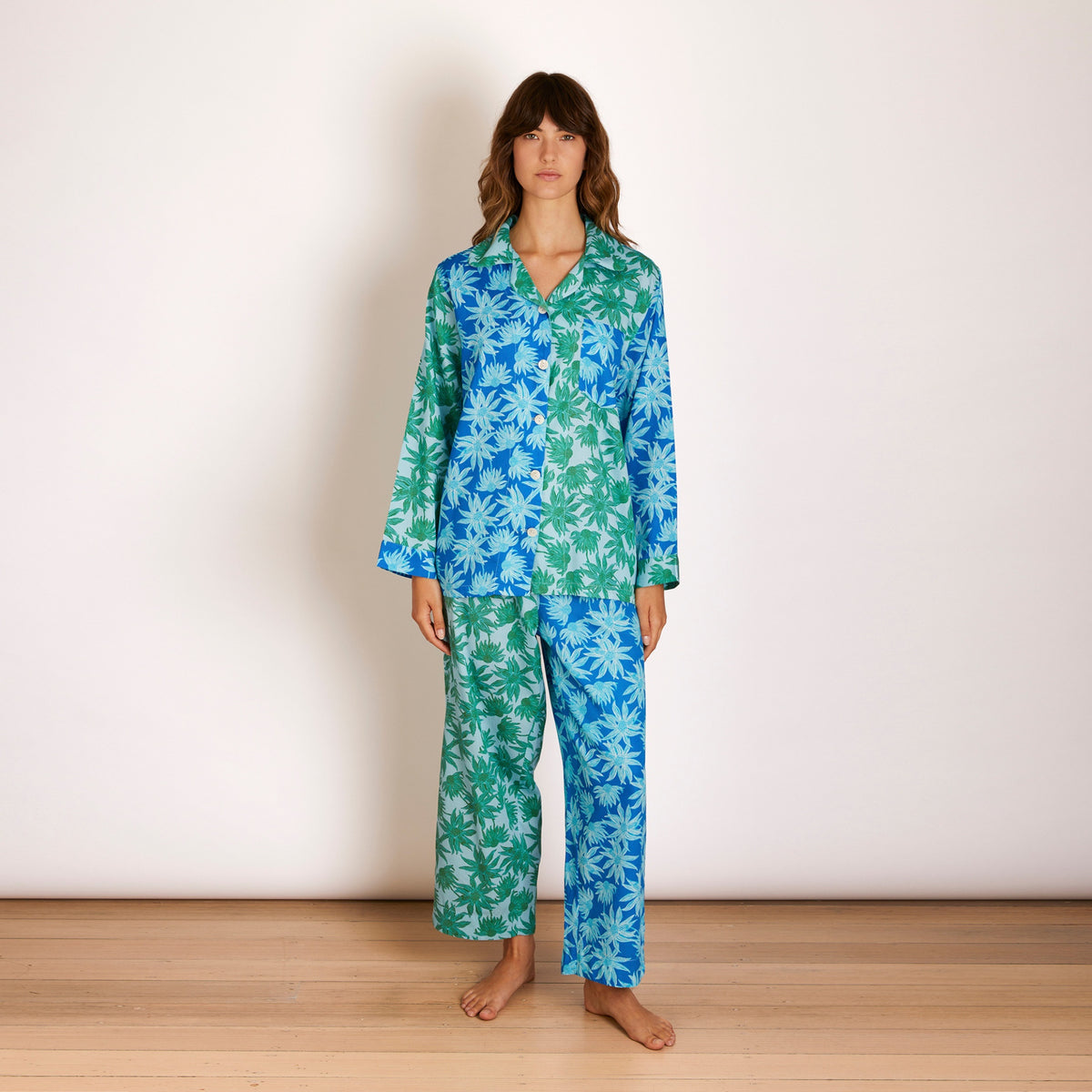 Flannel Flower Blue Green Pyjama Set