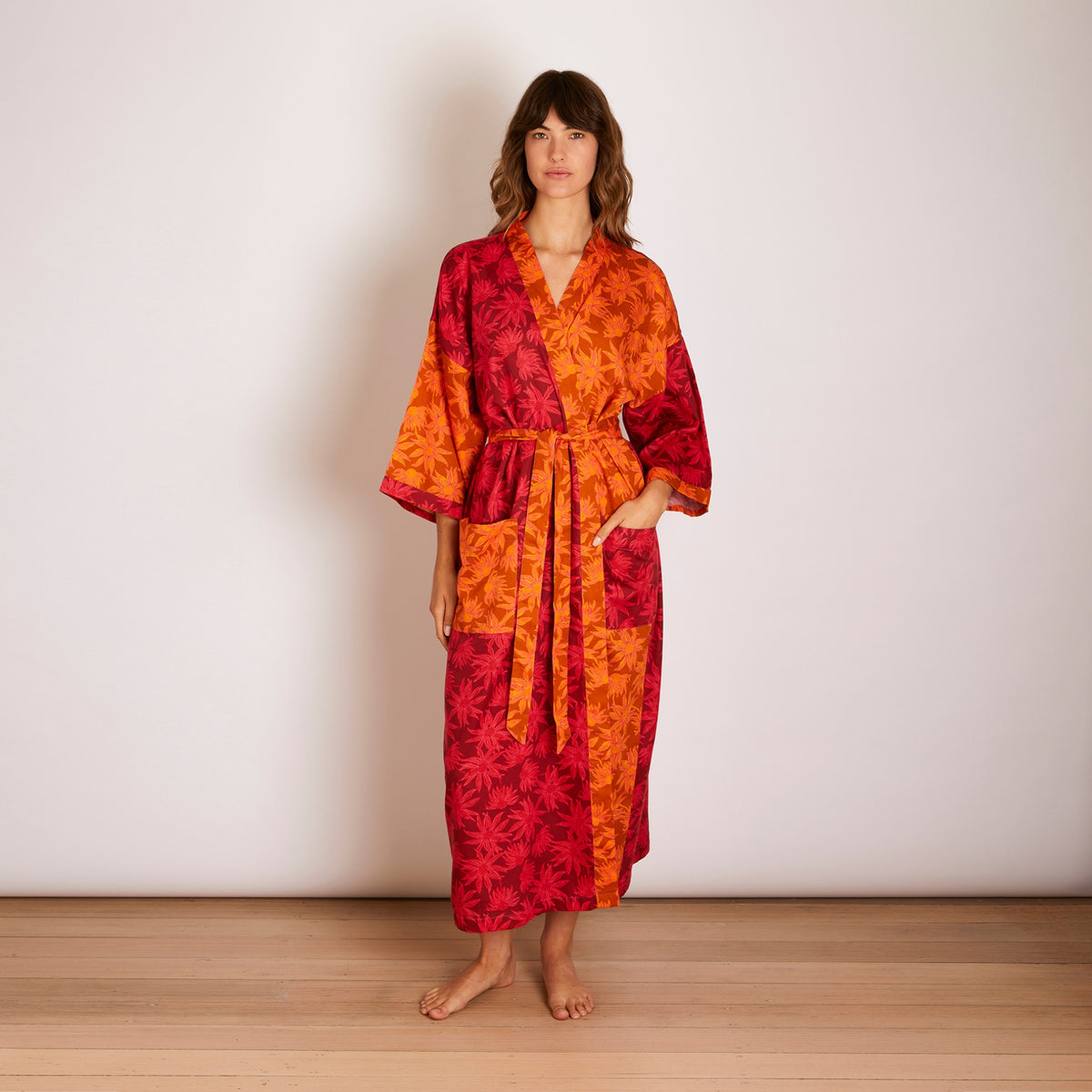 Flannel Flower Cerise Tan Robe