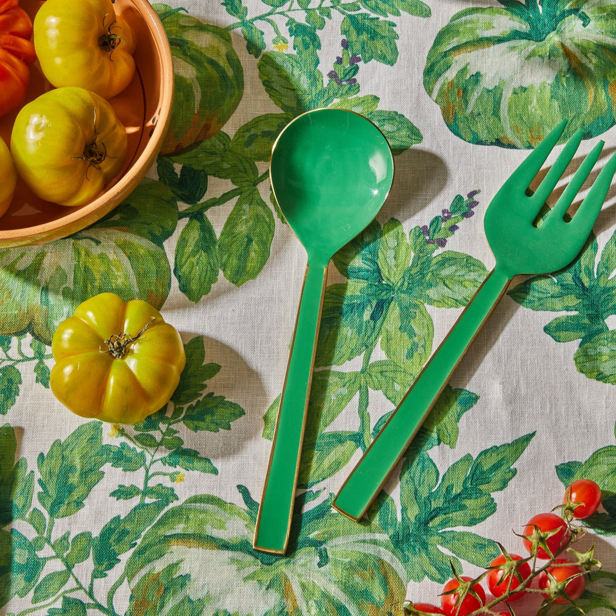 Enamel Salad Servers / Emerald