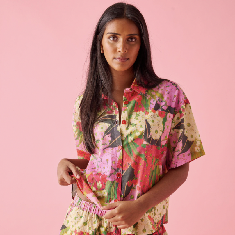 Australian Bush Blossom Cotton Shirt &amp; Pant Pyjama Set
