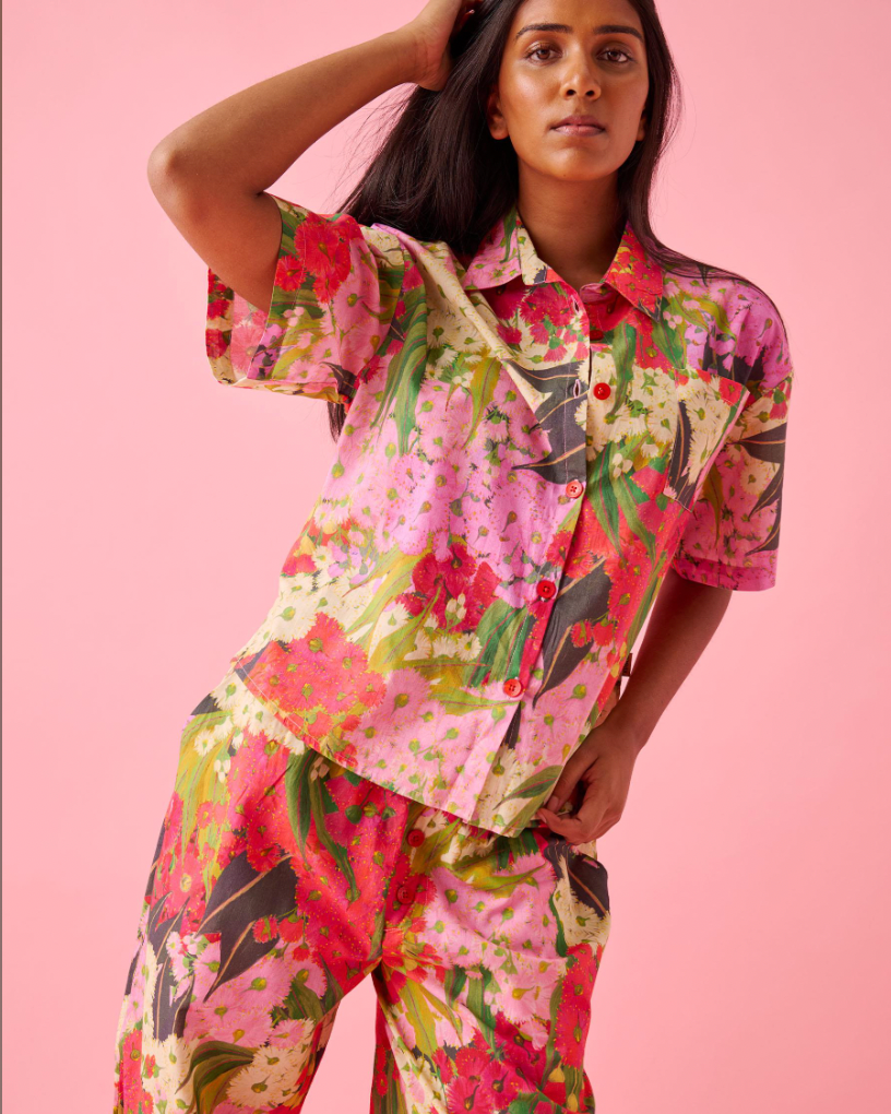 Australian Bush Blossom Cotton Shirt &amp; Pant Pyjama Set