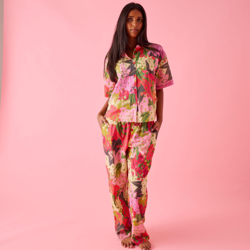 Australian Bush Blossom Cotton Shirt &amp; Pant Pyjama Set