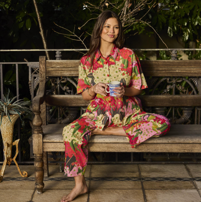 Australian Bush Blossom Cotton Shirt &amp; Pant Pyjama Set