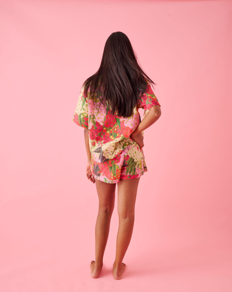 Australian Bush Blossom Cotton Shirt &amp; Shorts Pyjama Set