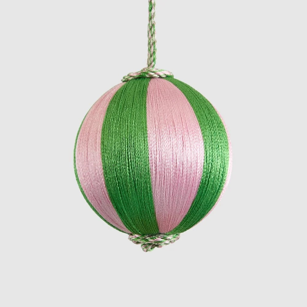 Silk Stripe Bauble / Green & Light Pink