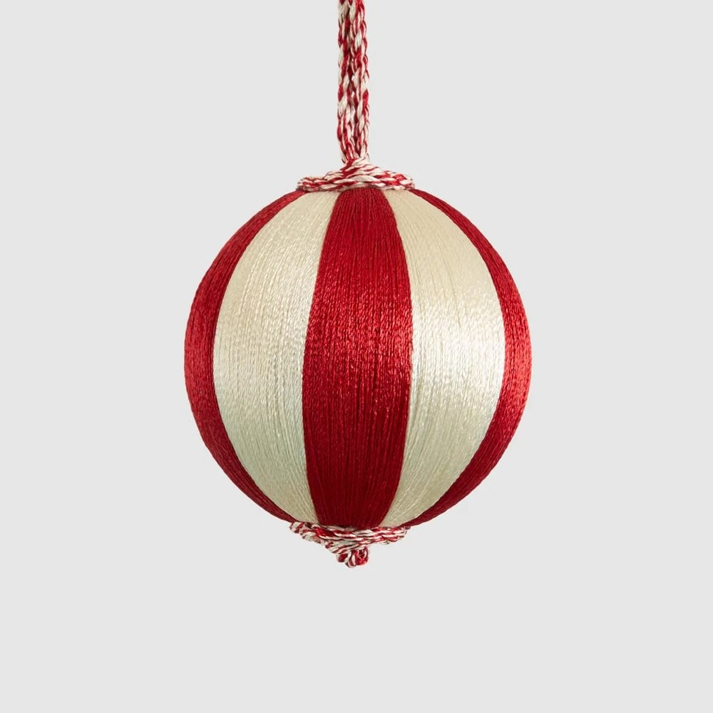 Silk Stripe Bauble / Red & Ivory
