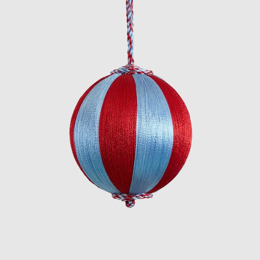 Silk Stripe Bauble / Red & Light Blue