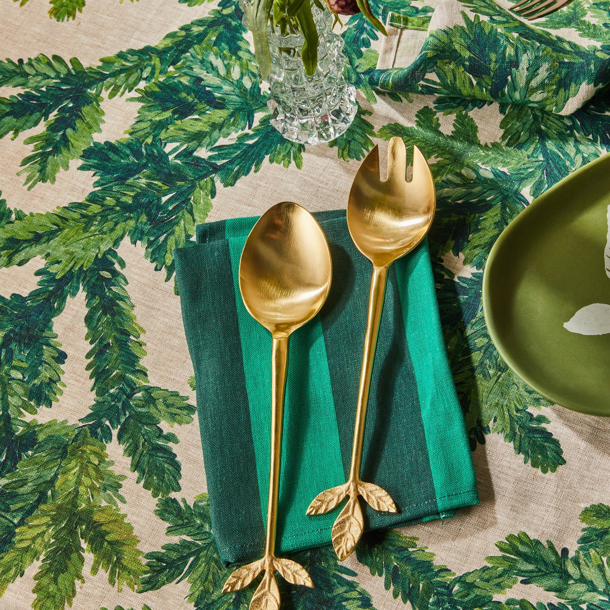 Festive Foliage Green Round Tablecloth