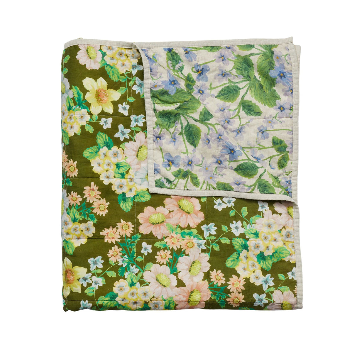 Buttercup Olive / Lilas Blue Quilted Throw