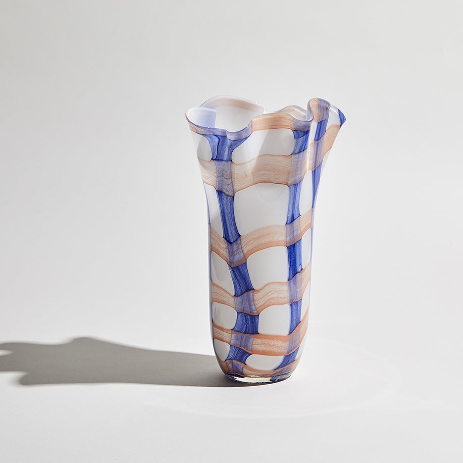 Vivid Check Solid Tall Glass Vase / Cobalt Melon