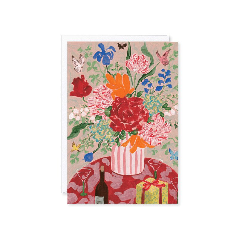 Greeting Card / Birthday Bouquet & Champagne