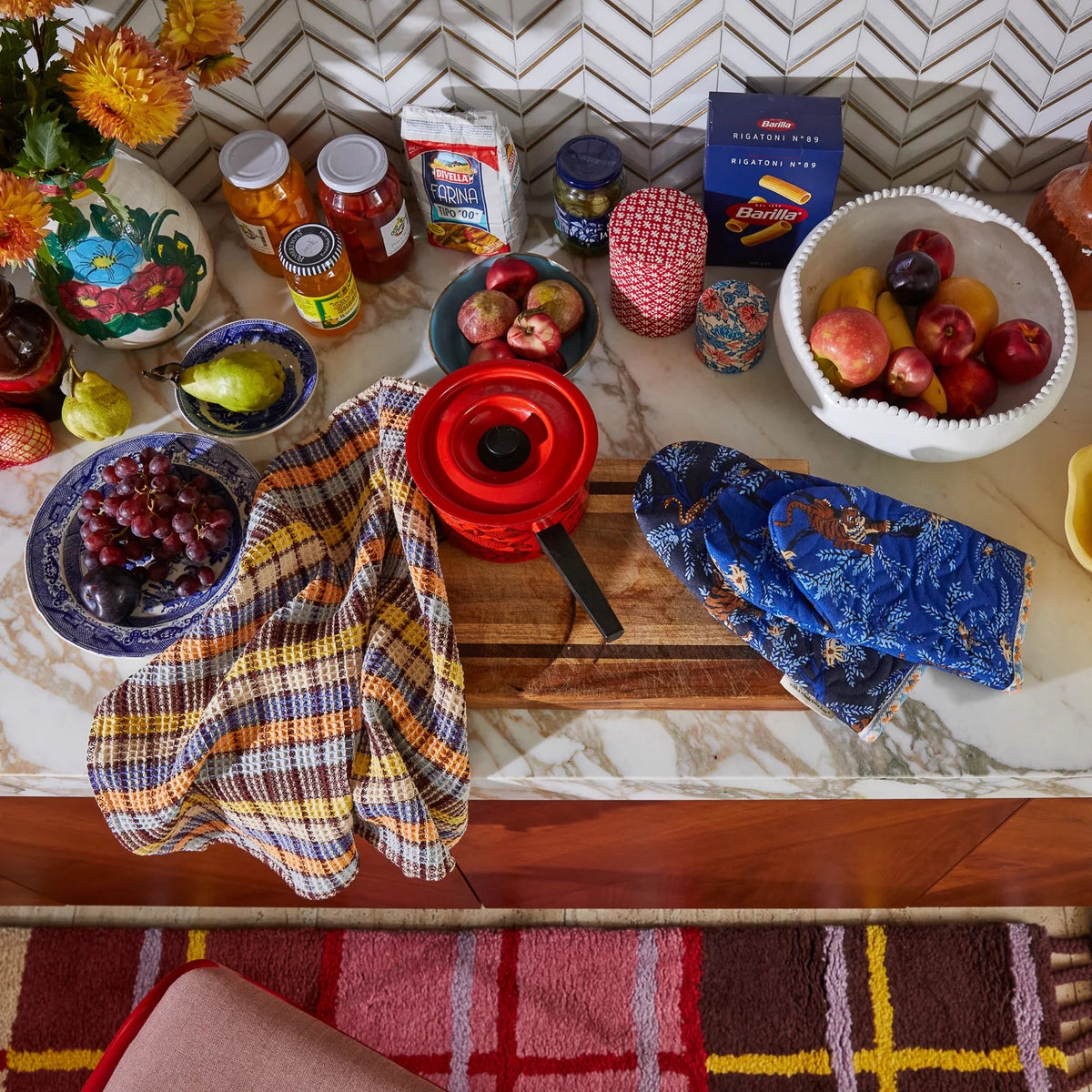 Stela Check Tea Towel / Cornflower