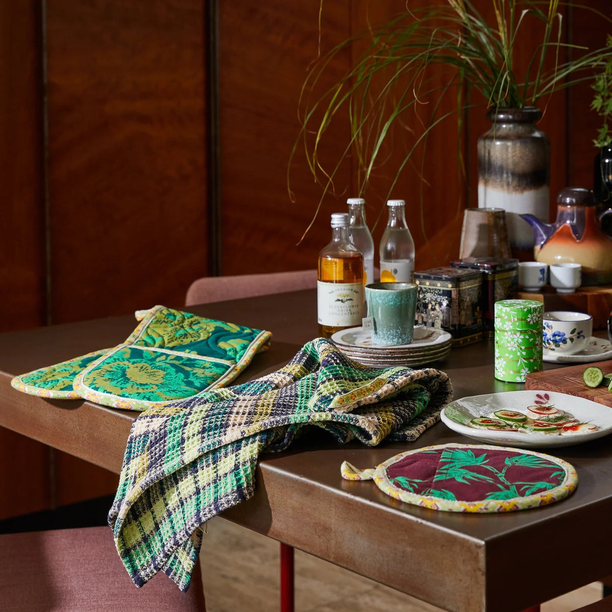 Stela Check Tea Towel / Verdant