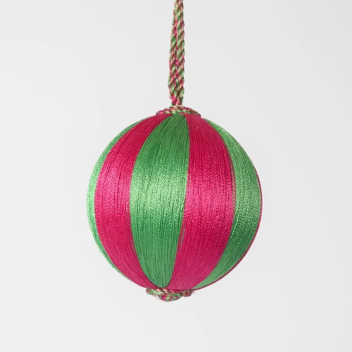 Silk Stripe Bauble / Pink & Green
