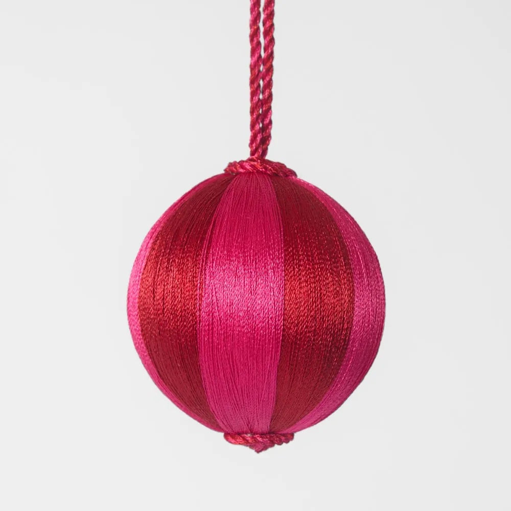 Silk Stripe Bauble / Red &amp; Pink