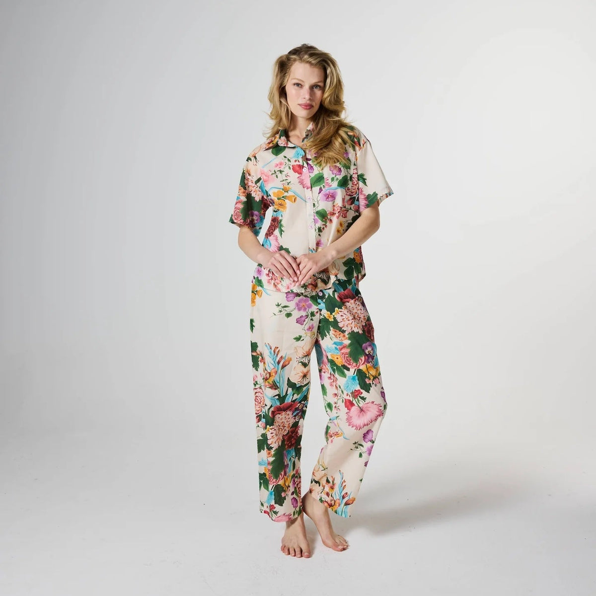 Belle Floral Cotton Short Slv Shirt & Pant Pj Set