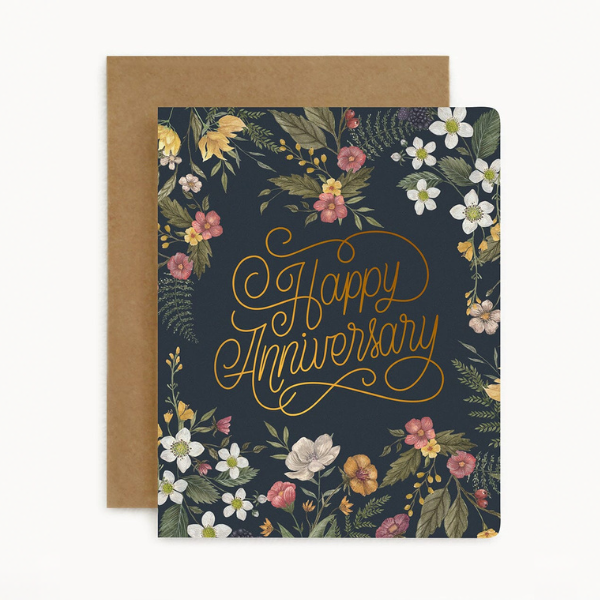 Letterpress Card / Happy Anniversary Florals