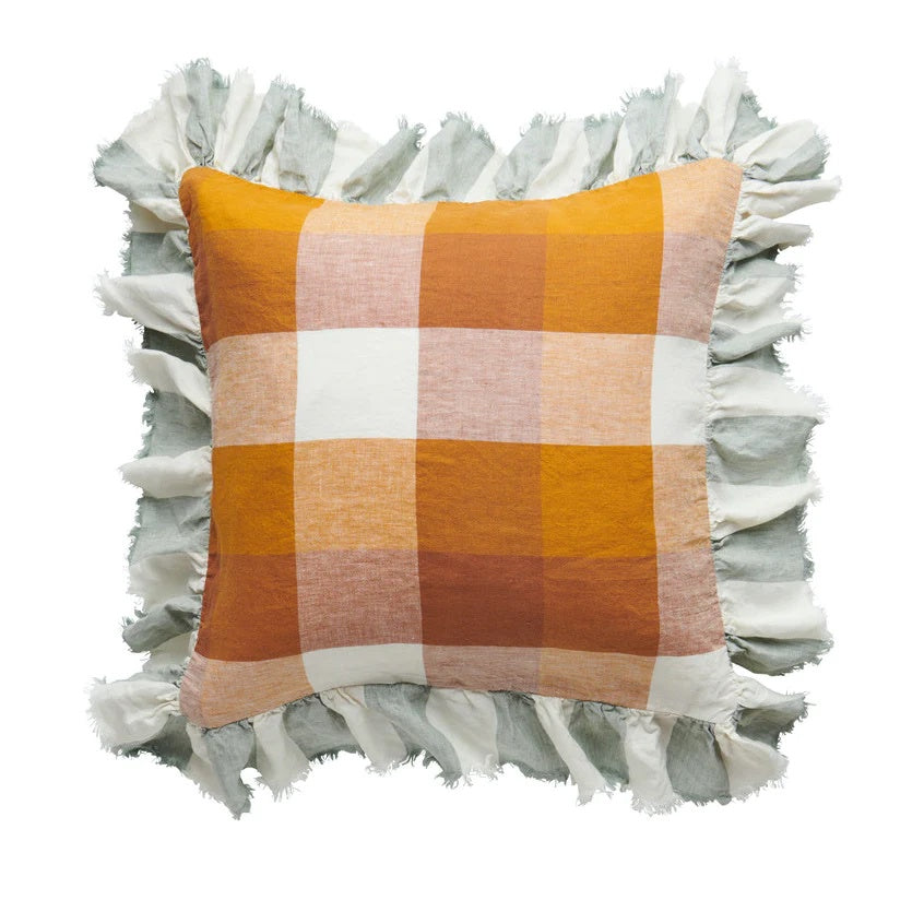 Biscuit Check Ruffle Cushion