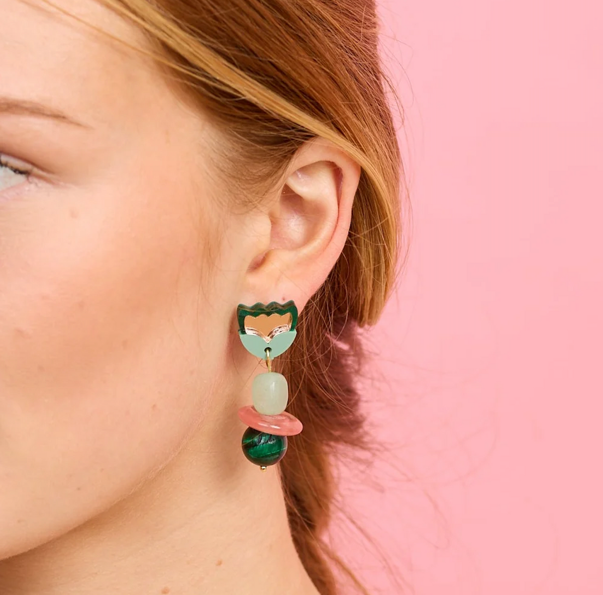 Clio Earrings / Green Rose