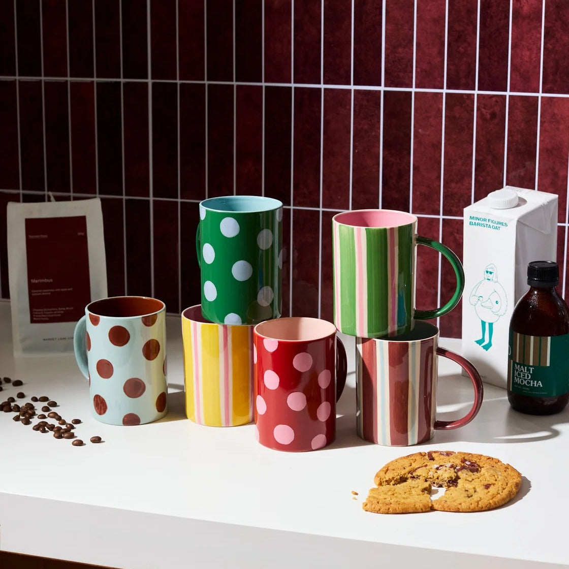 Happy Mug / Green Stripe