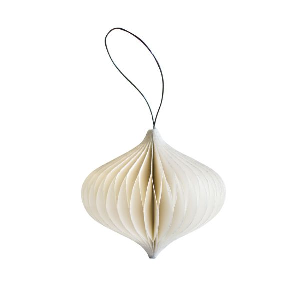 Paper Jewel Ornament / Off White with Silver Glitter