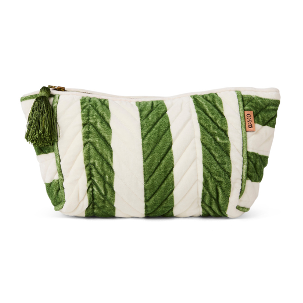 Moss Stripe Velvet Toiletry Bag