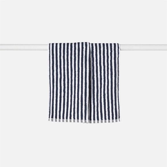 Wide Stripe Cotton Hand Towel / Navy