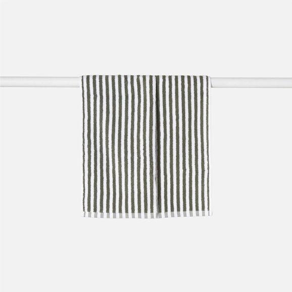 Wide Stripe Cotton Hand Towel / Olive