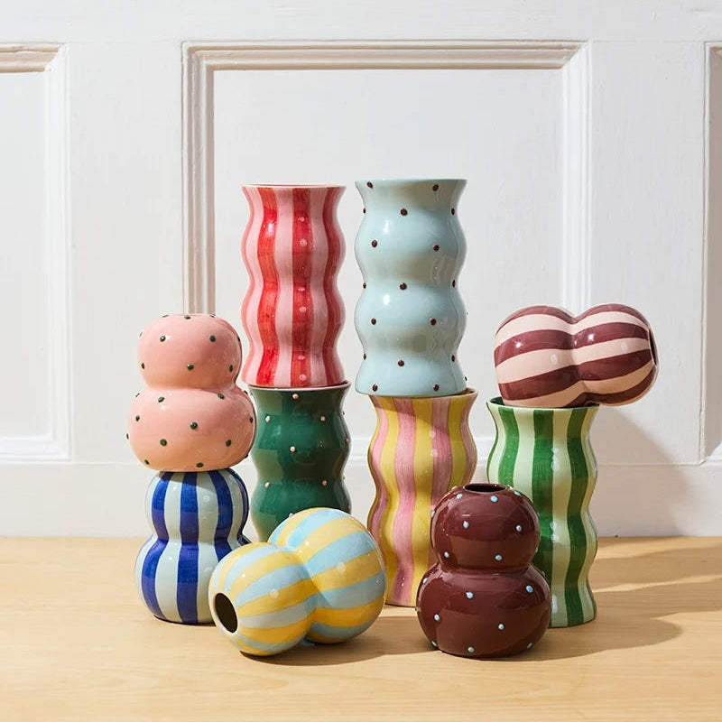 Fonda Vase Brown Blue Dotty