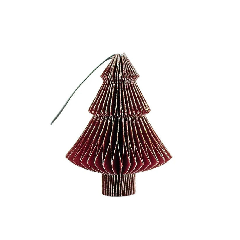 Paper Tree Ornament / Red with Silver Glitter