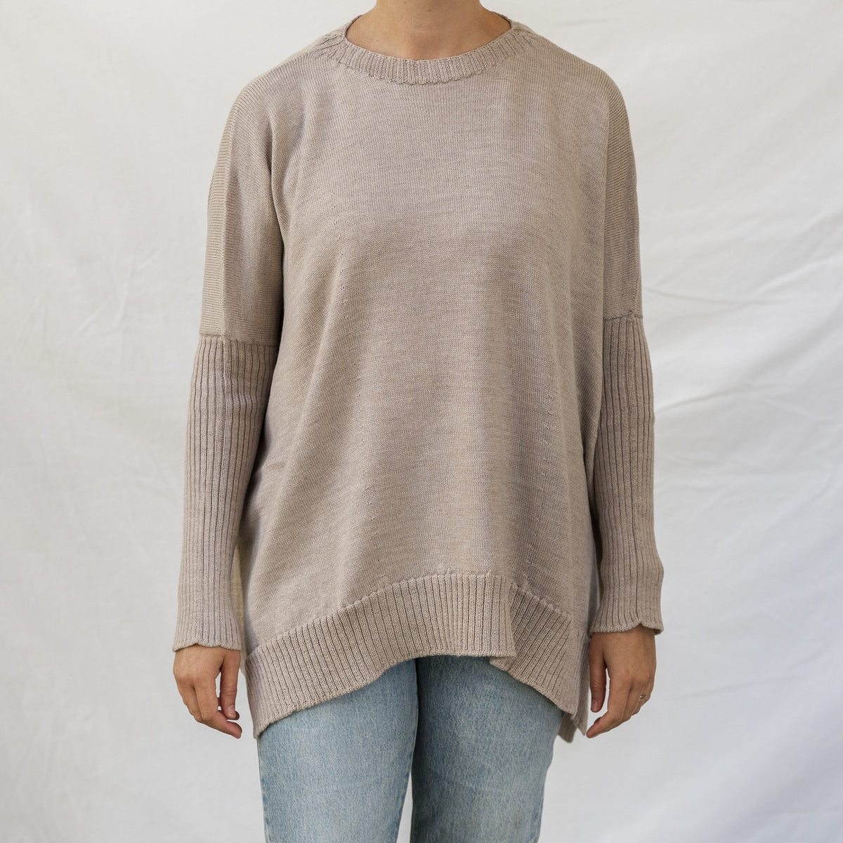 Pure Merino Boxy Split Knit / Fawn