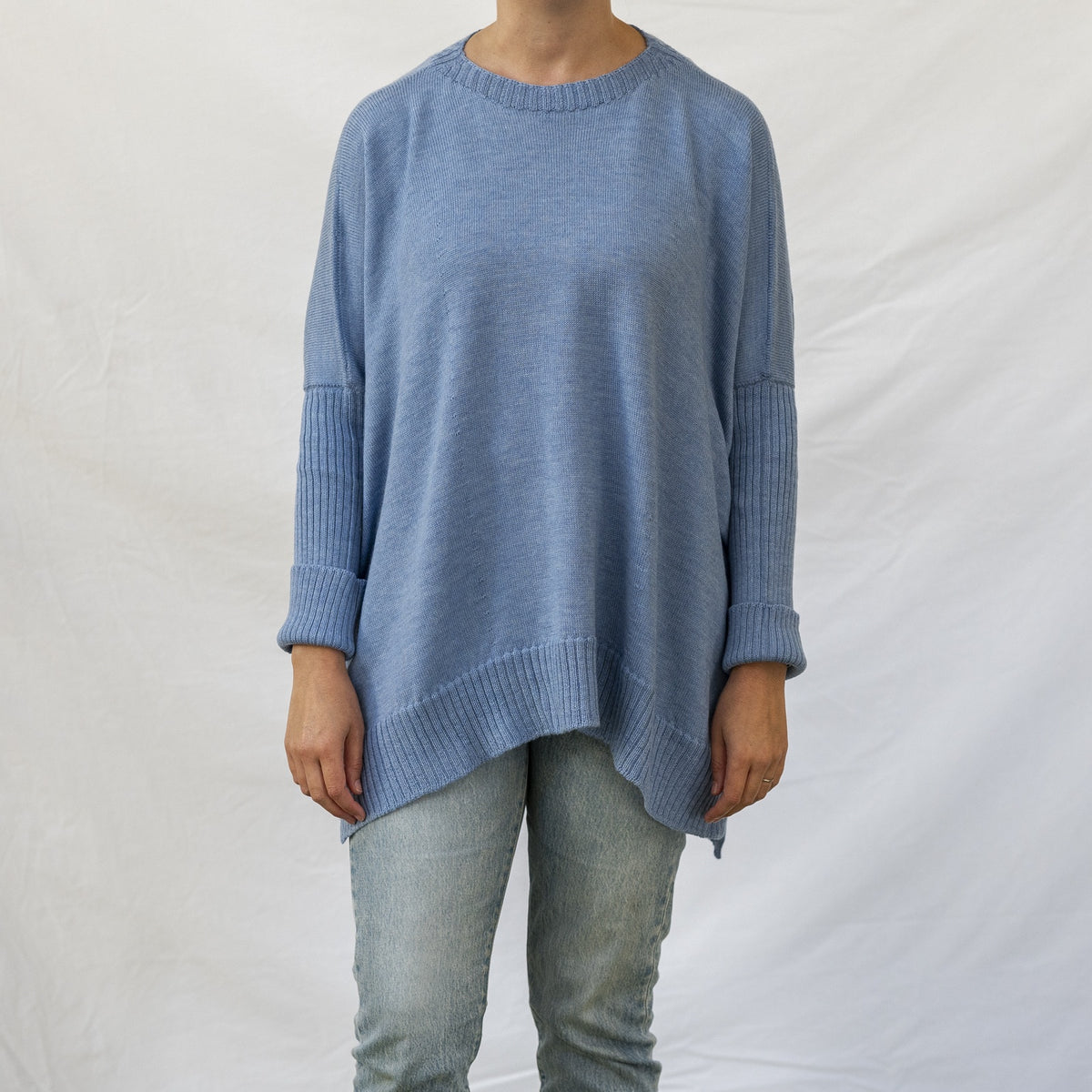 Pure Merino Boxy Split Knit / Blue