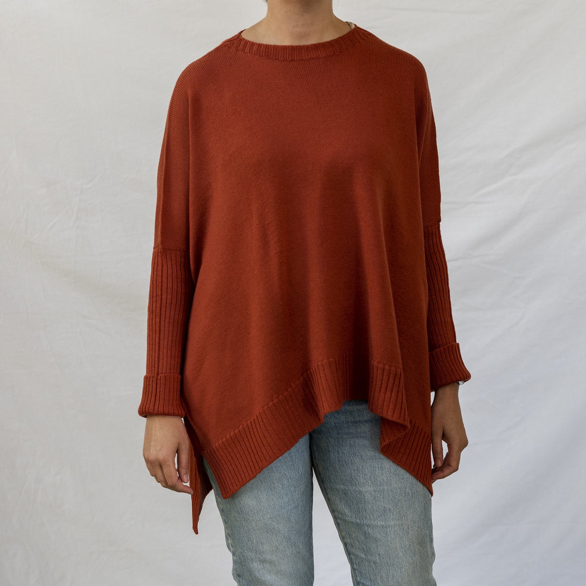 Pure Merino Boxy Split Knit / Burnt Orange