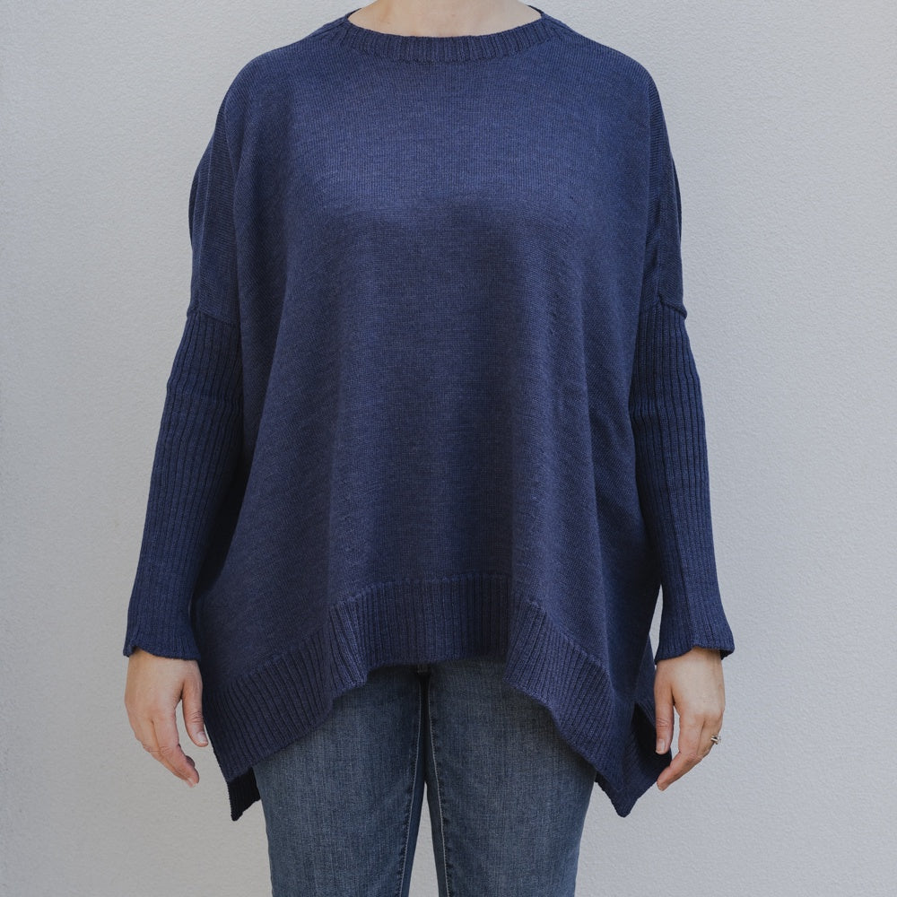 Pure Merino Boxy Split Knit / Midnight