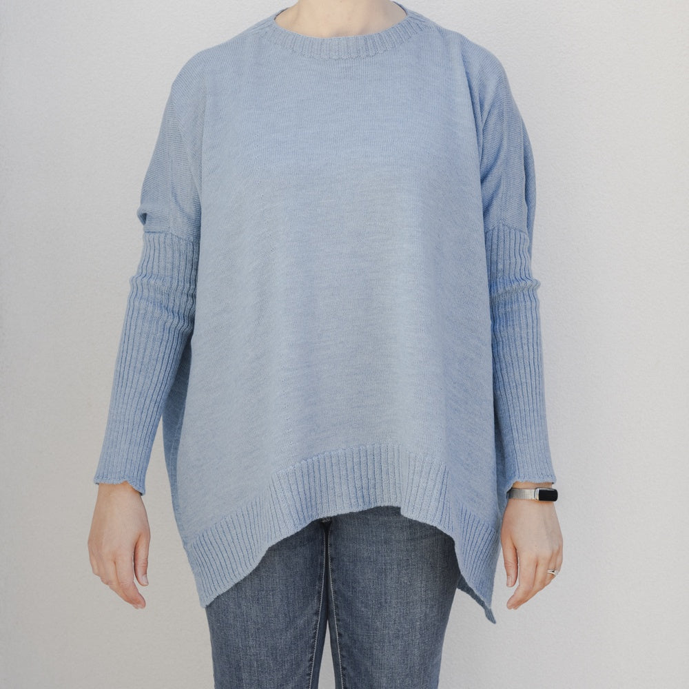 Pure Merino Boxy Split Knit / Azure