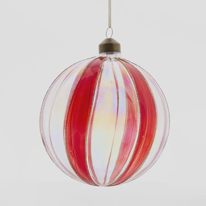Scarlet Glass Striped Glass Bauble / Red