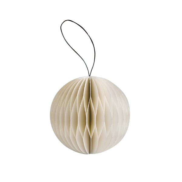 Paper Sphere Ornament / Off White with Silver Glitter