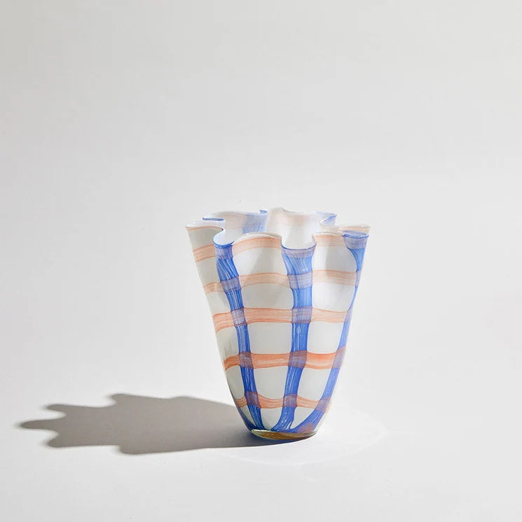 Vivid Check Solid Medium Glass Vase / Cobalt Melon