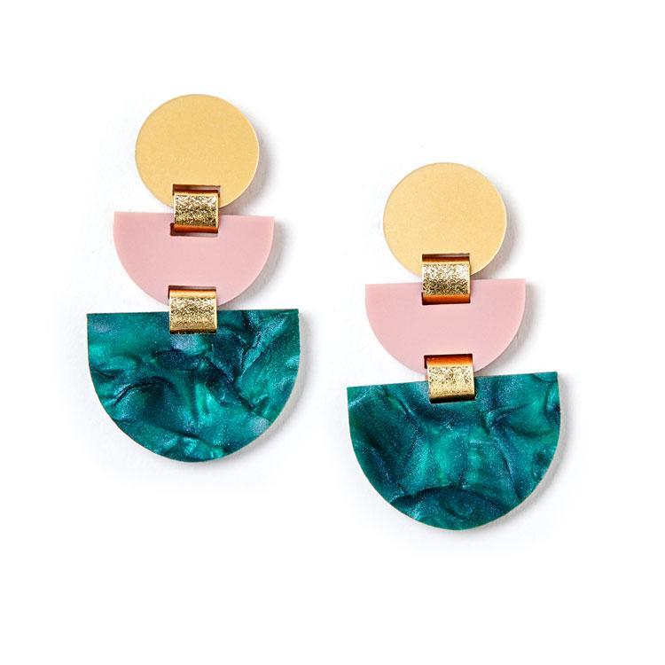Boat Earrings / Emerald Pink