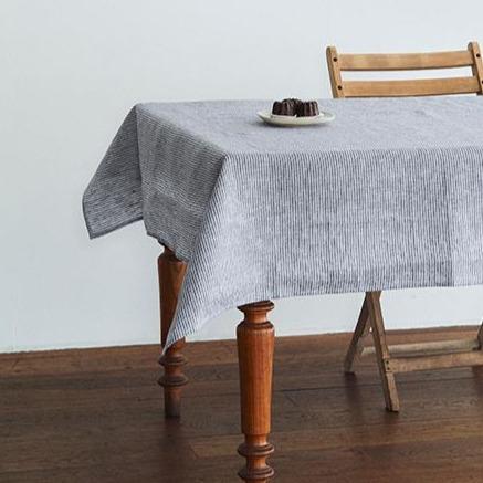 Linen Table Cloth / Grey White Stripe
