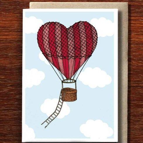 Greeting Card / Love Heart Hot Air Balloon
