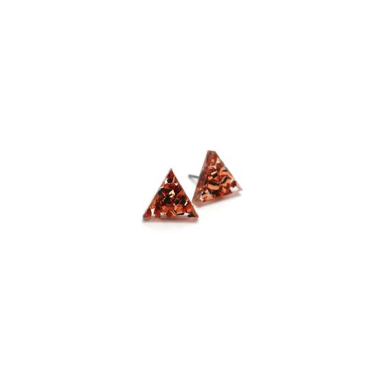 Mini Triangle Stud Earrings / Rose Copper