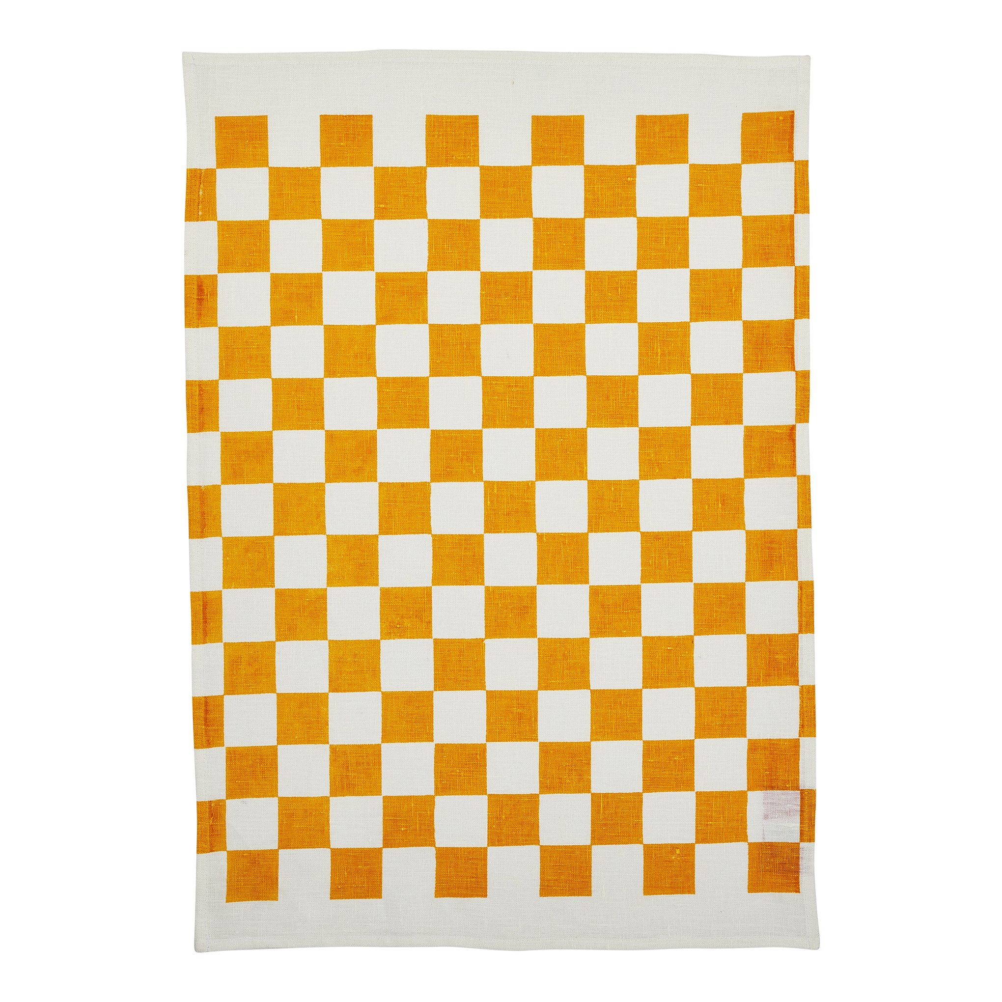 Linen Printed Tea Towel / Checkers Golden