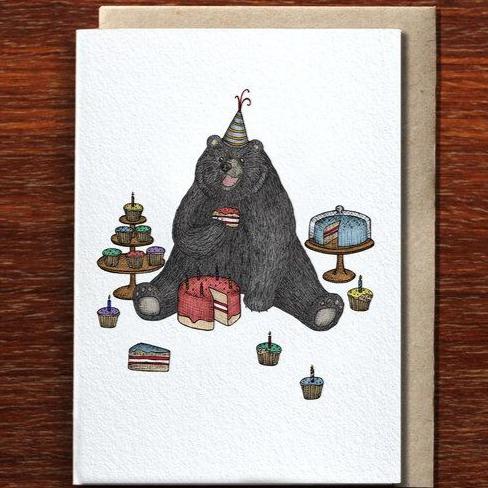 Greeting Card / Bear Who Loves Cake